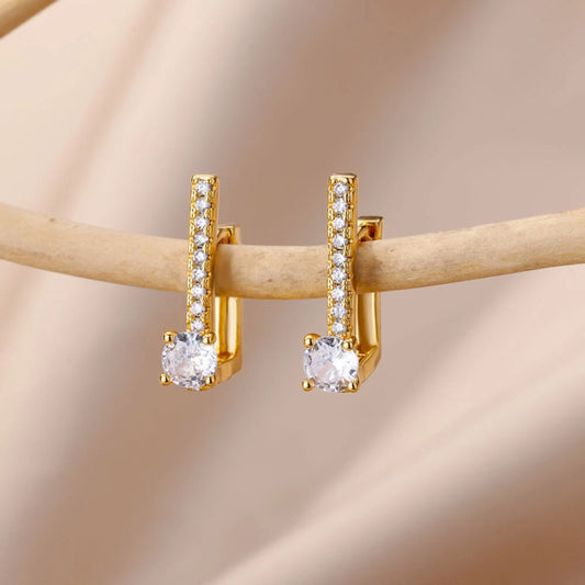 Glamorous Gold-Plated Earrings Adorned with Dazzling Zirconia Sparkle