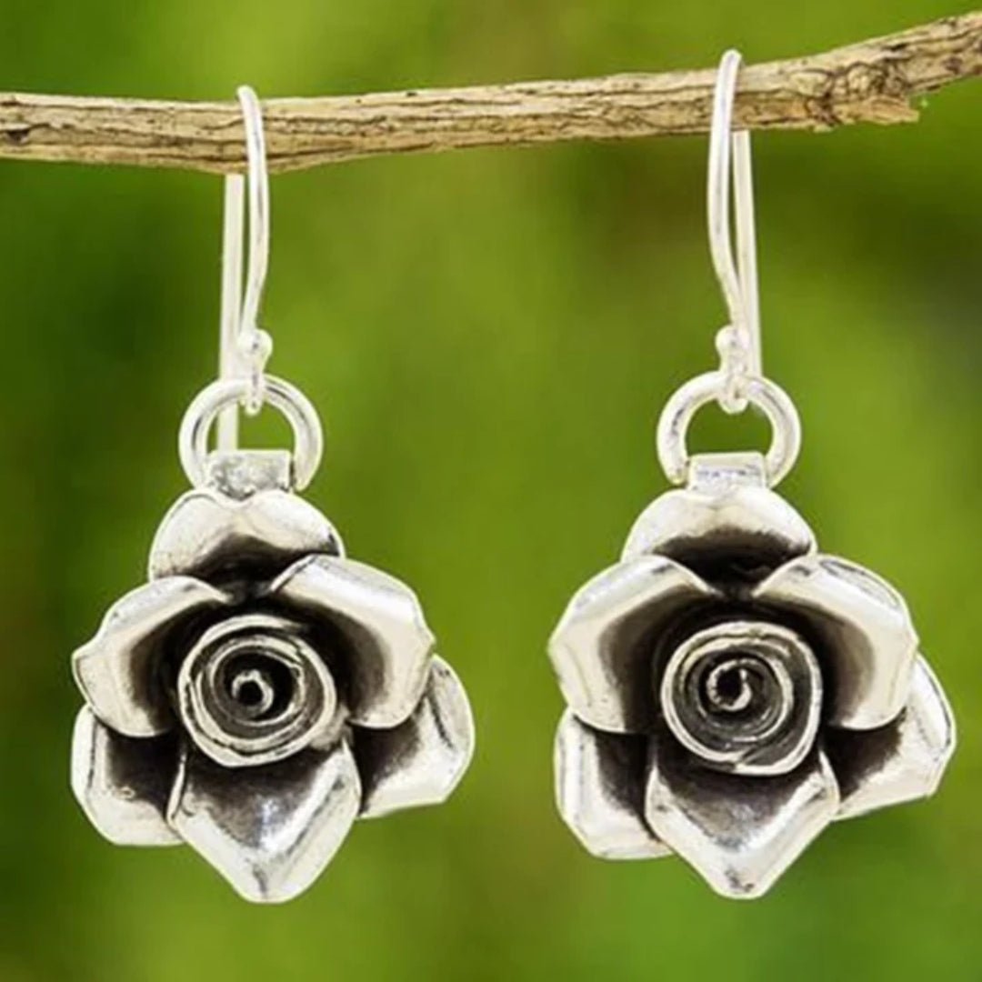 Charming Antique Silver Floral Earrings