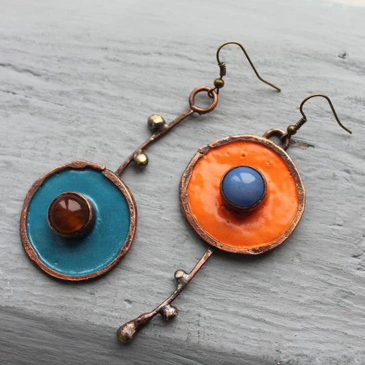 Charming Hand-Painted Vintage Enamel Earrings, Crafted with Care