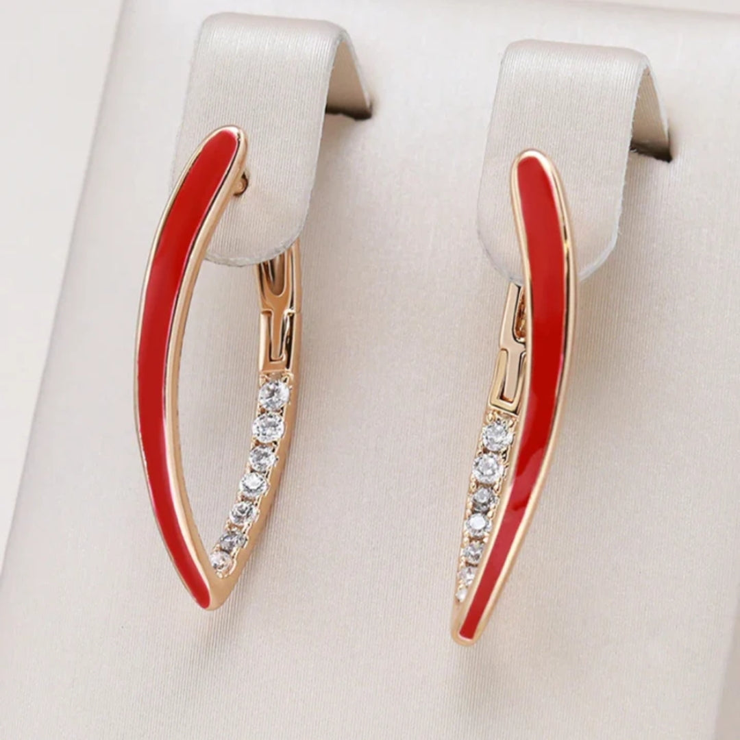 Chic Gold-Plated Earrings Adorned with Stunning Red Enamel Highlights