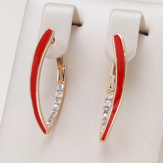 Chic Gold-Plated Earrings Adorned with Stunning Red Enamel Highlights