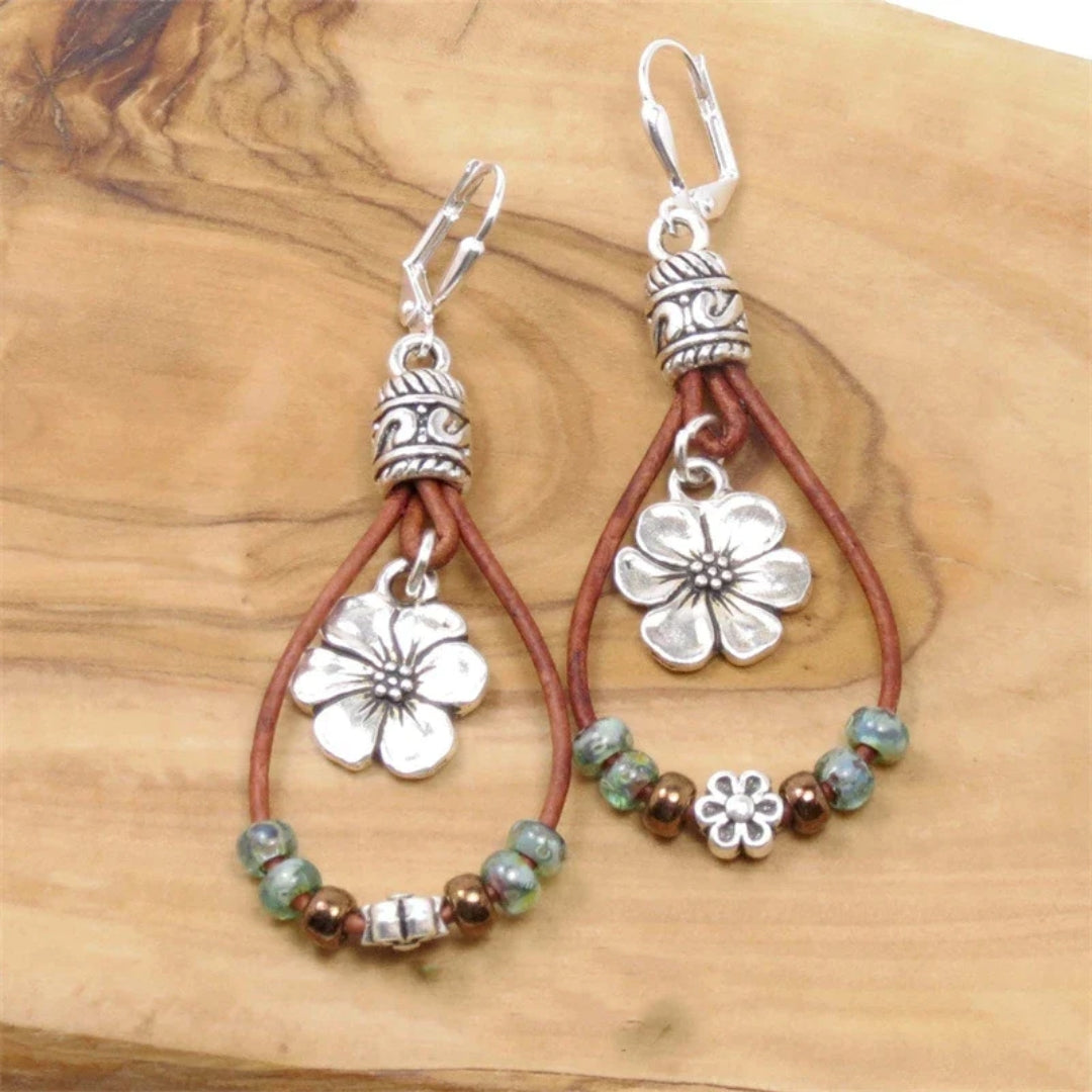 Enchanting Vintage Floral Leather Earrings