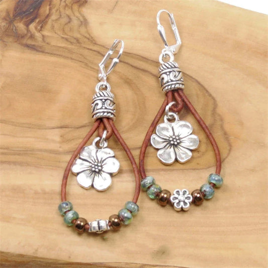 Enchanting Vintage Floral Leather Earrings