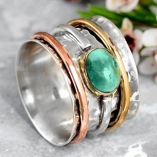 Elegant Vintage Ring made of Turquoise with Silver and Gold Accents