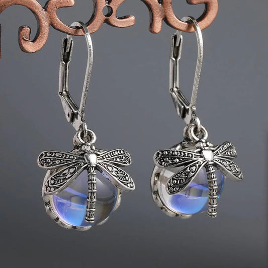 Charming Vintage-Inspired Sterling Silver Dragonfly Earrings Adorned with Dazzling Crystals