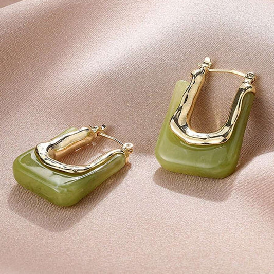 Stunning Vintage Gold Earrings adorned with Mesmerizing Green Enamel