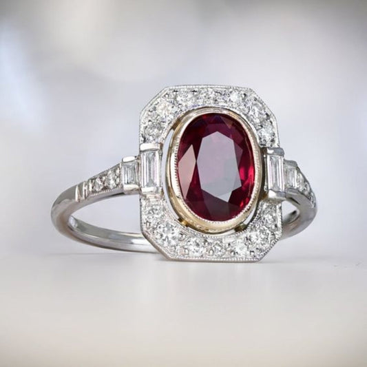 Elegant Vintage Silver Ring with Sparkling Red Zirconia