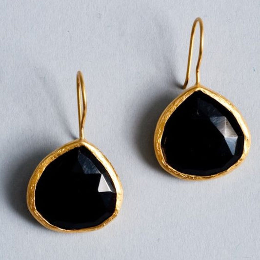 Chic Vintage Black Stone & Gold Ear Accessories