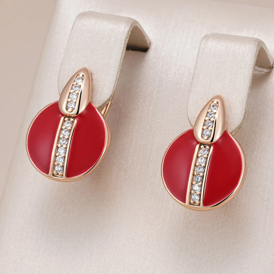 Stunning Earrings Featuring a Luminous Red Enamel Glaze