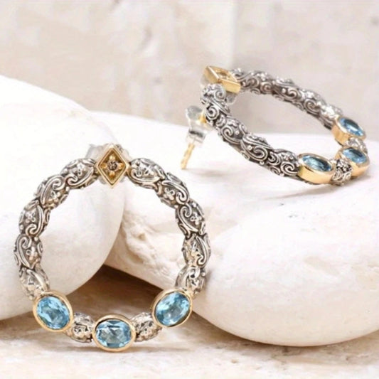 Charming Vintage Earrings Adorned with Dazzling Blue Crystals