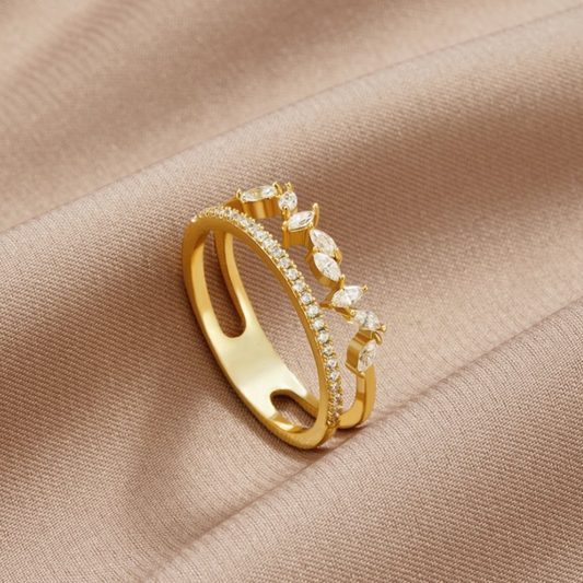 Elegant double-layer zirconia ring in fine gold