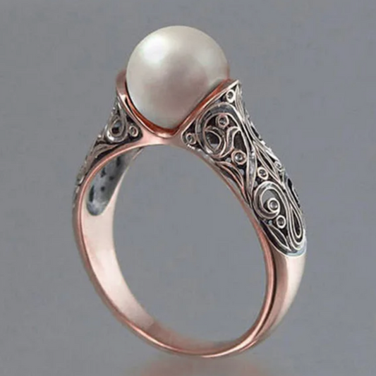 Elegant Rose Gold Vintage Pearl Ring