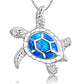 Necklace with sea turtle motif and sparkling blue opal