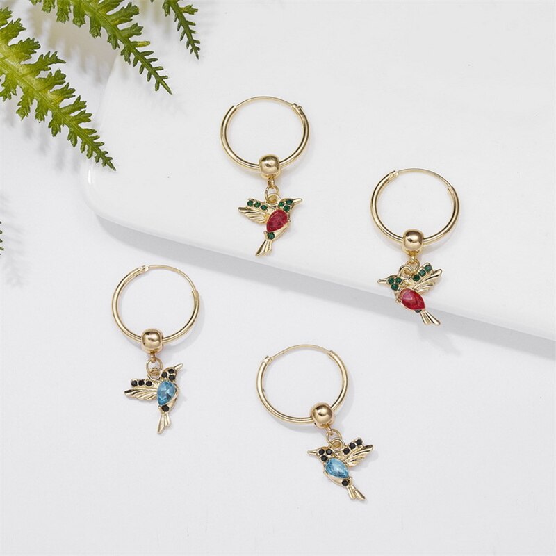 Stunning Hummingbird Earrings Adorned with Glittering Zirconia Accents