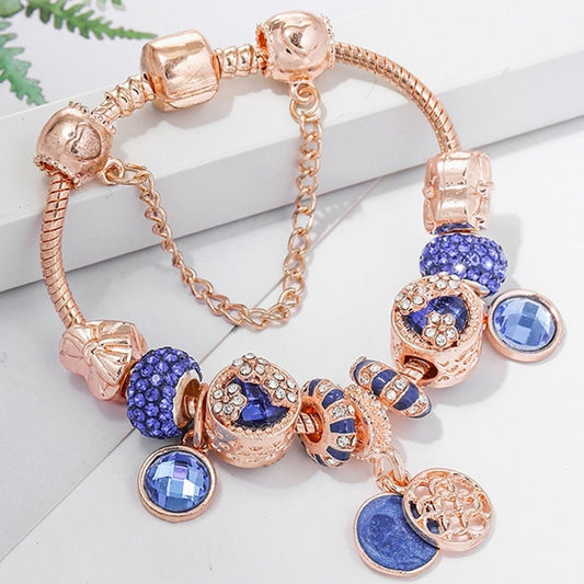 Elegant bracelet in rose silver with sparkling blue crystal