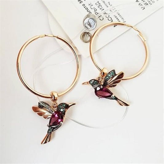 Stunning Hummingbird Earrings Adorned with Glittering Zirconia Accents