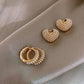 Elegant Gold Pearl Heart Earrings