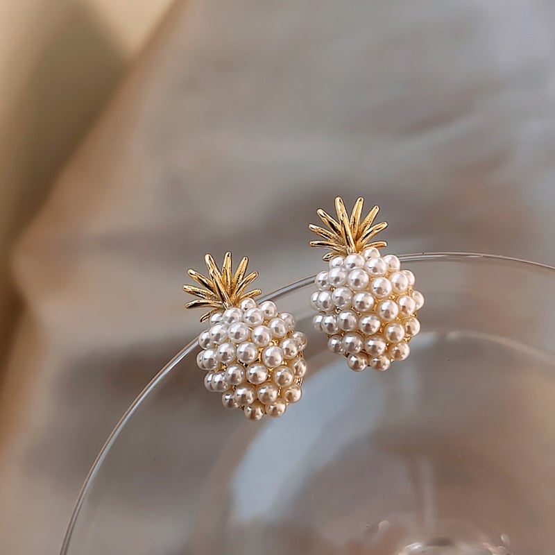 Exotic Pineapple Earrings with Sparkling Pearls