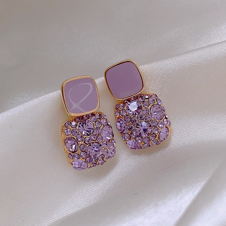 Stunning Purple Earrings Adorned with Dazzling Zirconia Accents