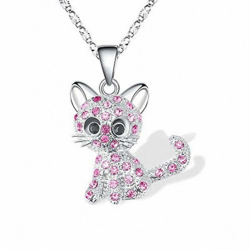 Charming necklace with silver baby kittens and colorful zirconia stones