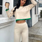 Contrast Knit Sweater & Elastic Waist Slit Pant 2 Piece Lounge Set