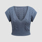 Cable Knit V-Neck Cropped Sweater with Split Skirt