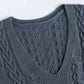 Cable Knit V-Neck Cropped Sweater with Split Skirt