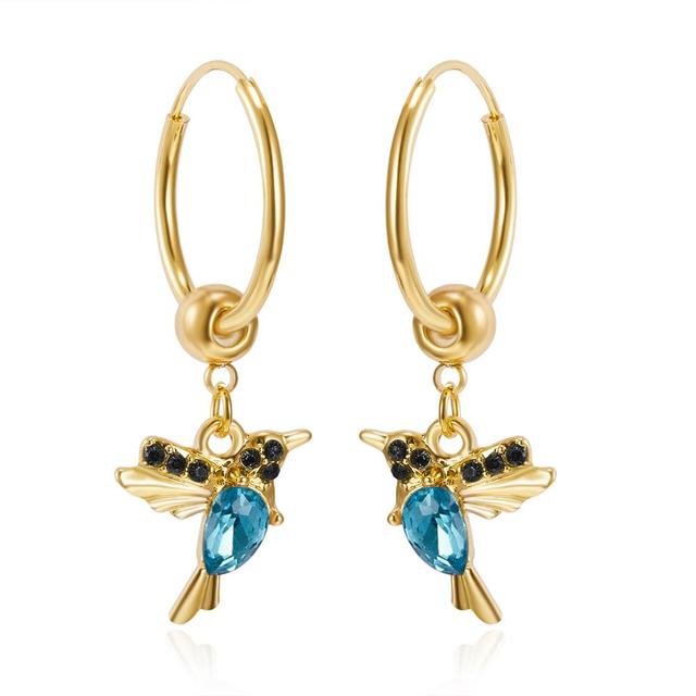 Stunning Gold Hummingbird Stud Earrings Adorned with Dazzling Zirconia and Vibrant Enamel Accents