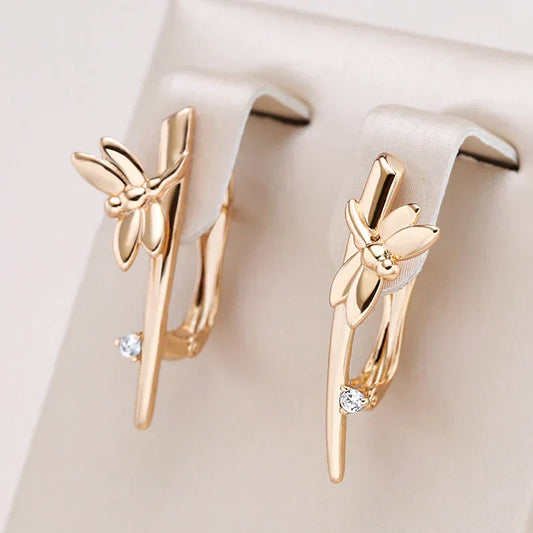 Stunning Golden Dragonfly Earrings Adorned with Dazzling Zirconia Gems