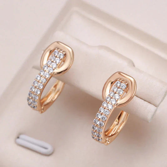 Stunning Gold Earrings Adorned with Dazzling Zirconia Inlay