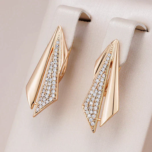 Stunning Golden Earrings Adorned with Dazzling Zirconium