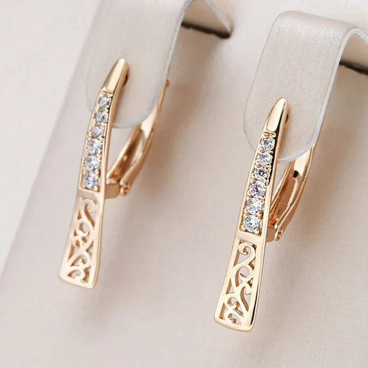 Stunning Gold Earrings Adorned with Sparkling Natural Zirconia Gems