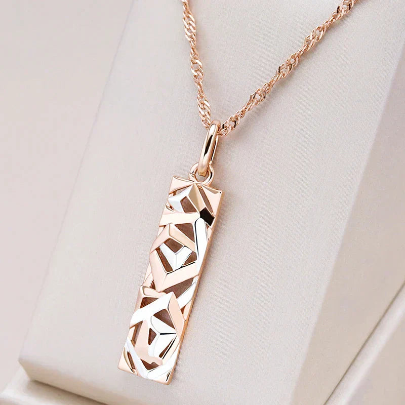 Elegant rectangular gold necklace with stylish pendant