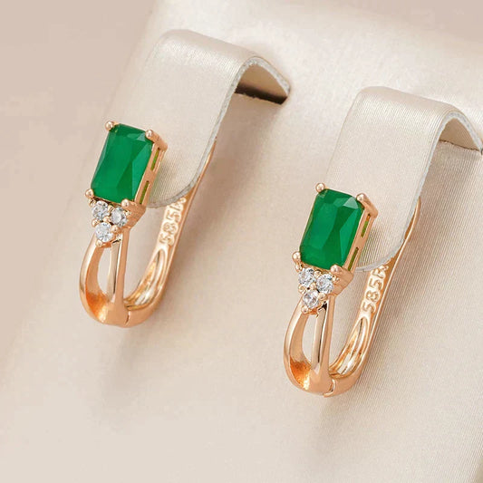 Elegant Gold Green Crystal Earrings Adorned with Dazzling Zirconias