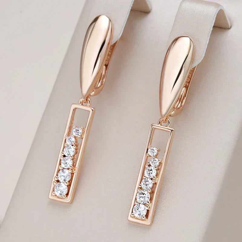 Chic Rectangular Earrings Adorned with Dazzling Cubic Zirconia Inlays