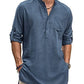 Linen Henley Long Sleeve Shirts with Pocket (US Only)