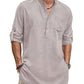 Linen Henley Long Sleeve Shirts with Pocket (US Only)