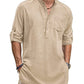 Linen Henley Long Sleeve Shirts with Pocket (US Only)