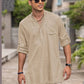 Linen Henley Long Sleeve Shirts with Pocket (US Only)