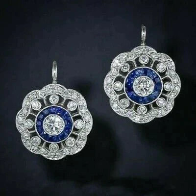 Chic Vintage Mandala Earrings Adorned with Dazzling Blue Zirconia