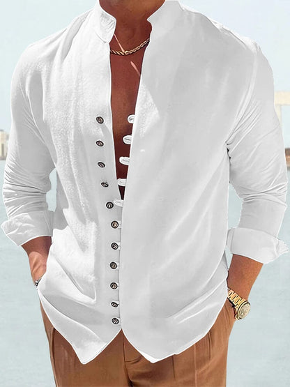 Cotton Linen Long Sleeve Solid Shirt