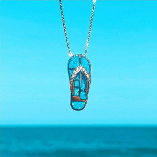 Elegant Flip Flop Necklace made of Sparkling Opal and Fine Silver