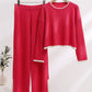 Contrast Knit Sweater & Elastic Waist Slit Pant 2 Piece Lounge Set