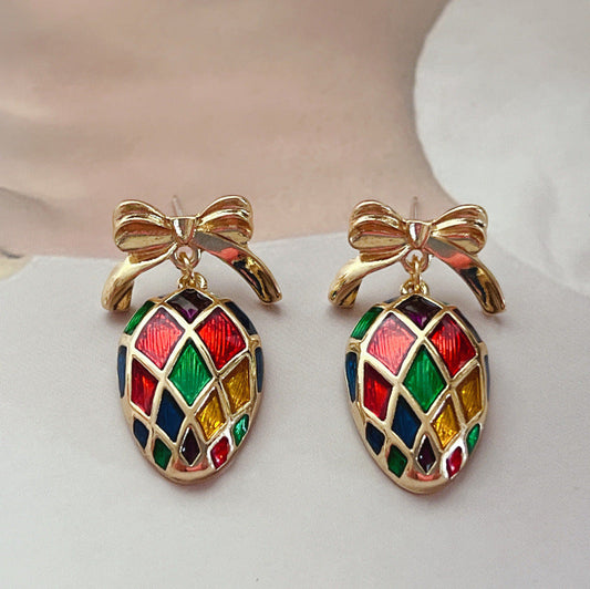 Enchanting Vintage Multicolor Enamel Gold Earrings