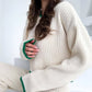 Contrast Knit Sweater & Elastic Waist Slit Pant 2 Piece Lounge Set