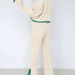 Contrast Knit Sweater & Elastic Waist Slit Pant 2 Piece Lounge Set
