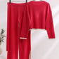 Contrast Knit Sweater & Elastic Waist Slit Pant 2 Piece Lounge Set