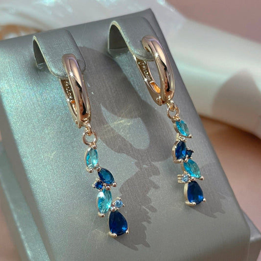 Stunning Blue and Golden Crystal Earrings to Dazzle Your Look