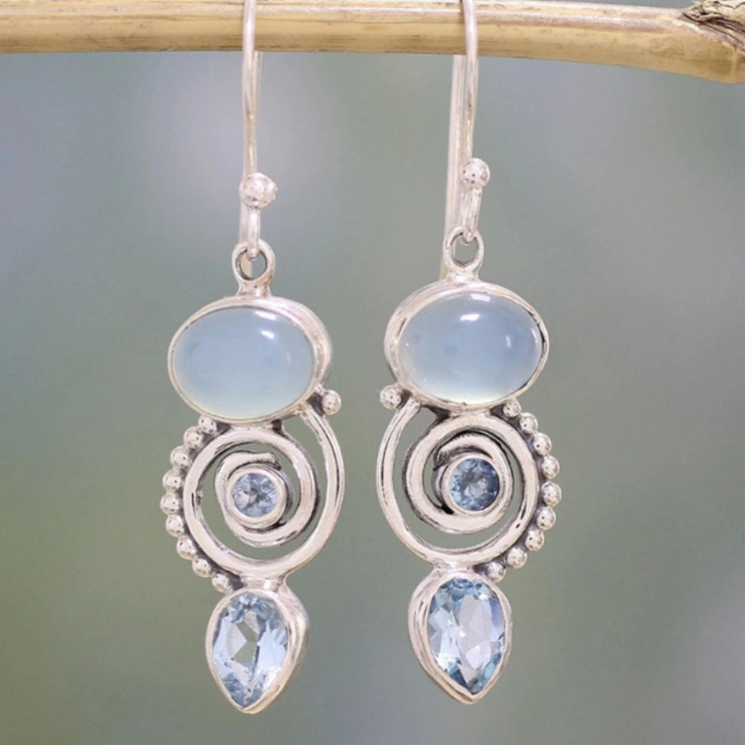 Elegant Antique Silver Earrings Adorned with Exquisite Moonstone Accents