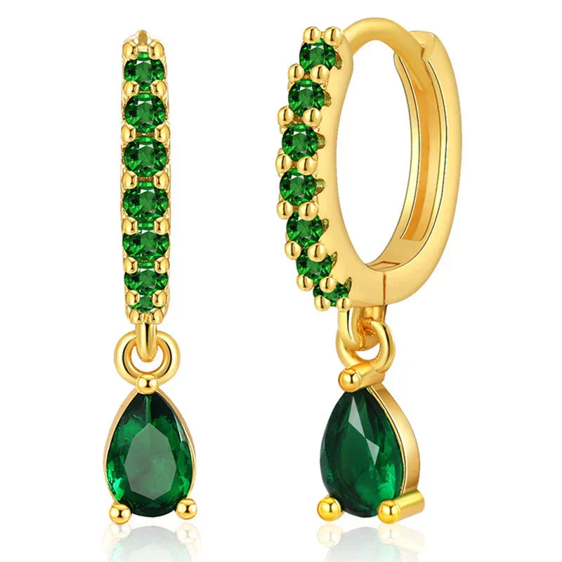 Stunning Gold Earrings Adorned with Dazzling Zirconia and Radiant Emeralds